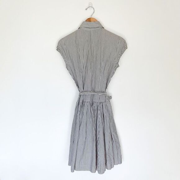 Norma Kamali Striped Cap Sleeve Collared Cinched Drop Waist Aline Dress - Picture 2 of 8